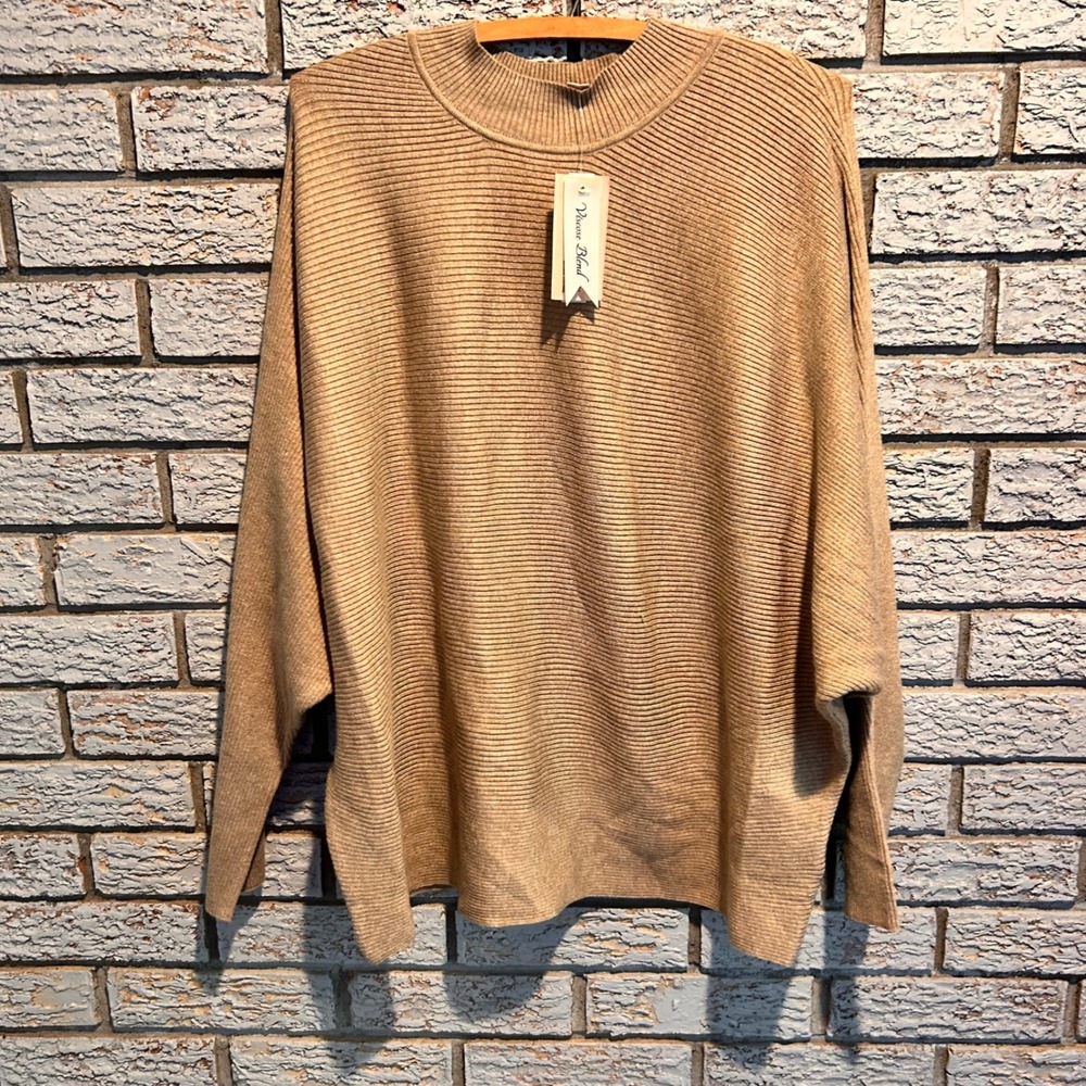Philosophy Woman Tan Ribbed Batwing Mock Neck Viscose Blend Sweater 3X NWT